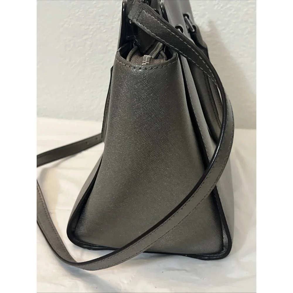 Michael Kors Satchel Women Large Selma Saffiano Leather Bag Silver 16.25x 9x 6